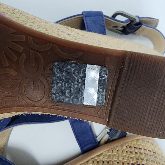 UGG Australia Wedge Sandal Women 9.5 Gaiana Blue Leather Strappy Woven Heel - Picture 9 of 11
